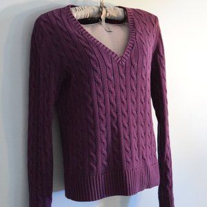 Tommy Hilfiger Cable Knit Small Petite Purple Eggplant Cardigan Sweater, V neck